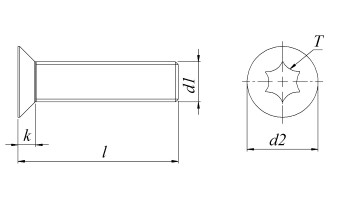 MFT ISO 14581 A4 Syrafast Maskinskruv Försänkt Huvud - dimensioner